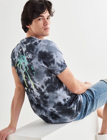 Galaxy tie-dye on black t-shirt