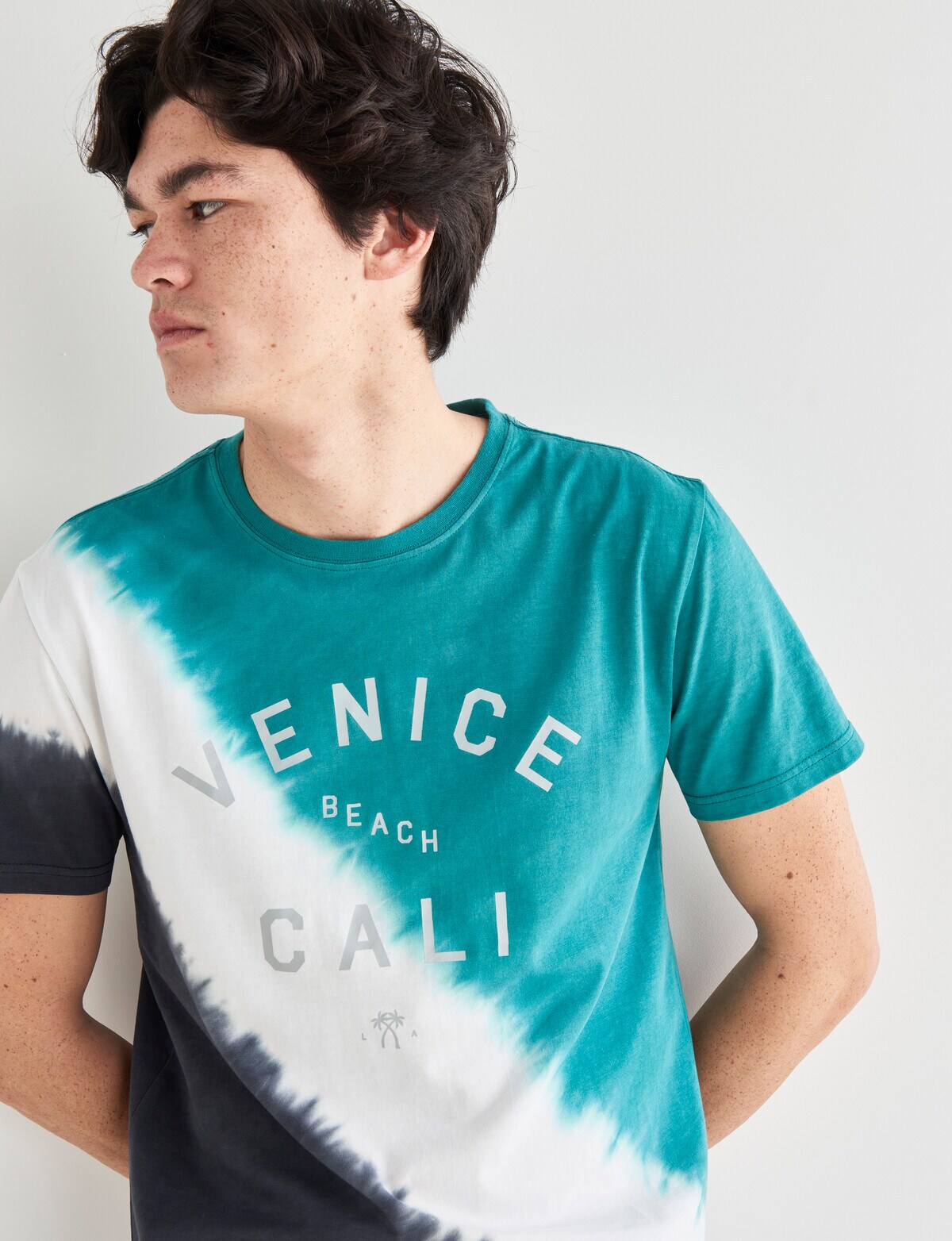 Tarnish Tie Dye Venice Tee, Charcoal & Teal - T-shirts, Singlets & Polos