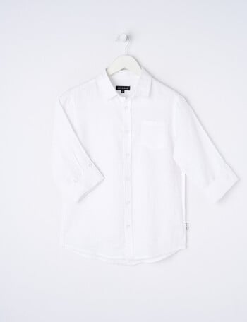 No Issue Roll Up Long Sleeve Linen Shirt, White product photo