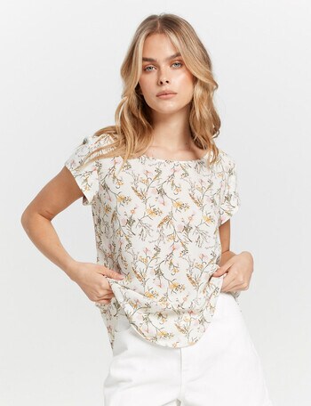 ONLY Vic Short Sleeve Printed Top, White - Tops