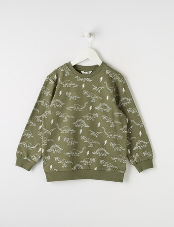 Mac & Ellie Dino All Over Print Sweatshirt, Light Olive product photo