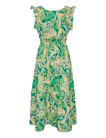 Y.A.S Palmas Short Sleeve Midi Dress, Cream & Green - Dresses