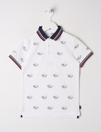 Mac & Ellie Short Sleeve Polo Dinosaur Shirt, White product photo