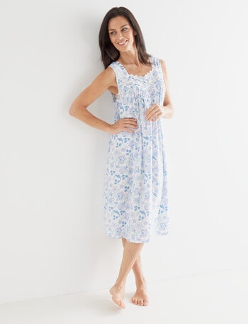 Ruby & Bloom Floral Lace Trim Sleeveless Nightie, White & Blue, 10-26 ...