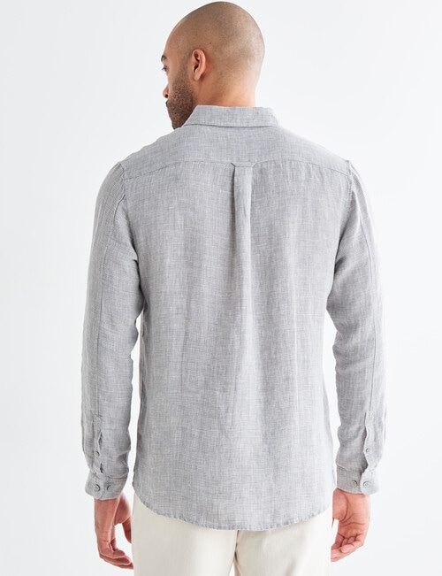 Gasoline Houndstooth Long Sleeve Linen Shirt, Grey - Casual Shirts