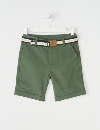 Mac & Ellie Woven Belted Chino Short, Moss product photo