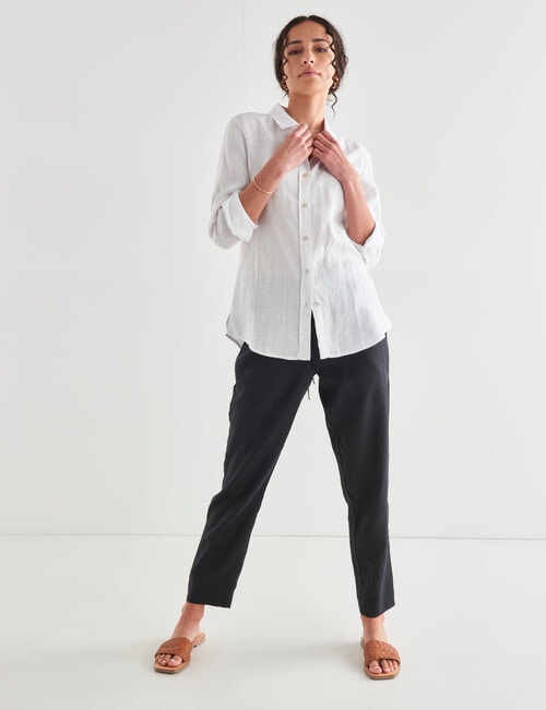 Zest Essential Linen Long Sleeve Shirt, White - Tops