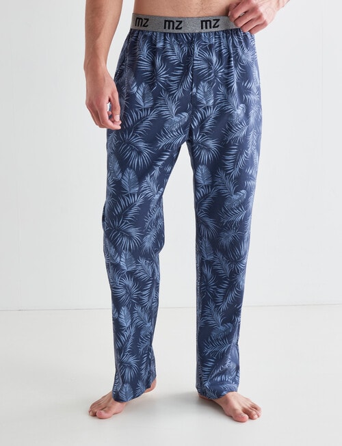 Mazzoni Palm Leaf Print Woven Sleep Pant, Blue - Sleepwear