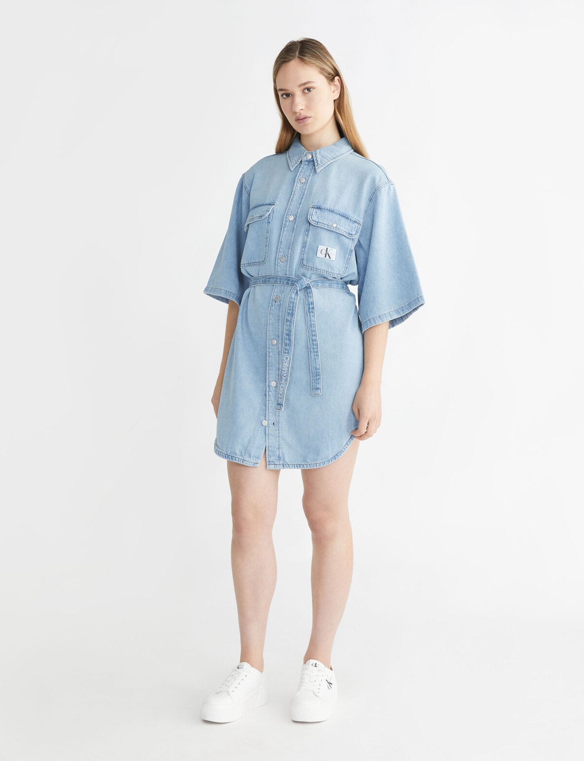 Buy Now Chemistry Light Weight Denim Tiered Dress With Embroidered Yoke