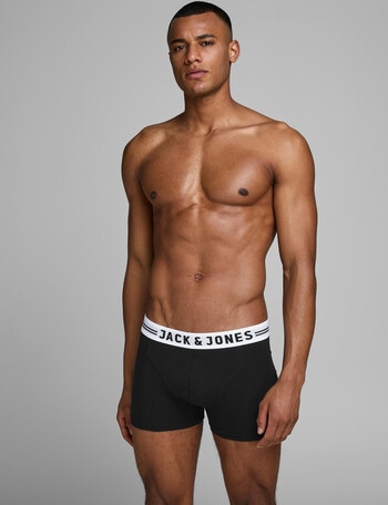 Jack & Jones Cotton Sense Trunk, 3-Pack, Black with White Waistbands product photo