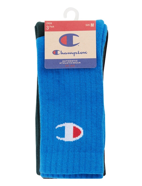 Champion Athletic Crew Logo Sock, 3-Pack, Blue, Green, & Black - Socks