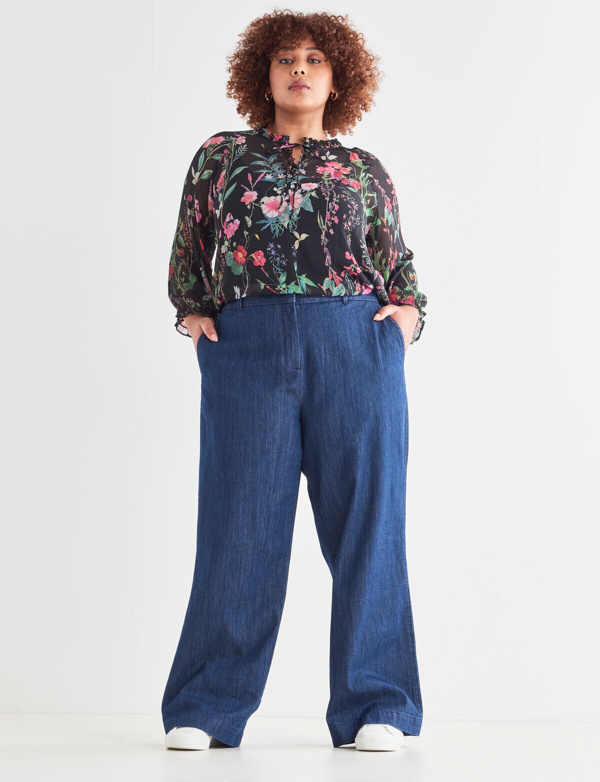 Plus Size Denim Pants, Wide Leg Women Pants