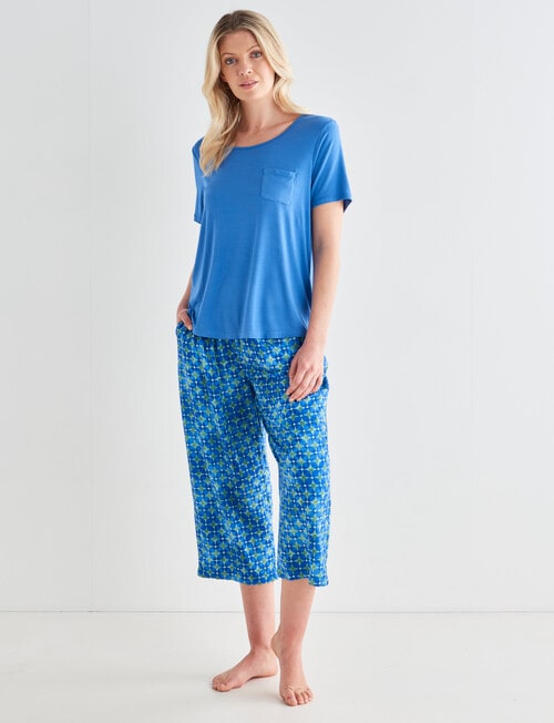 Whistle Sleep Tee & Crop Pant PJ Set, Blue Geo - Pyjamas