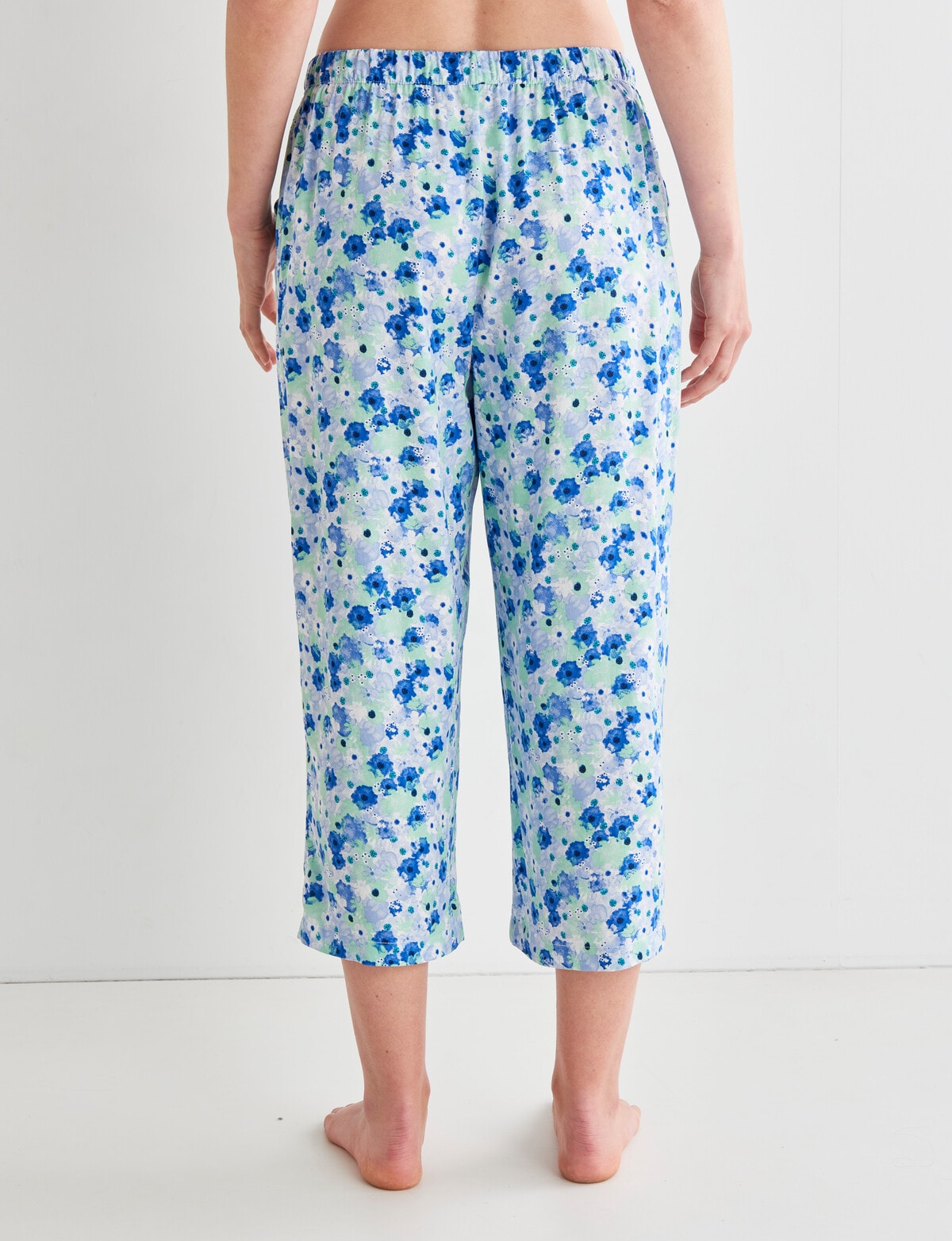 Whistle Sleep Floral Crop Pant, Blue - Pyjamas