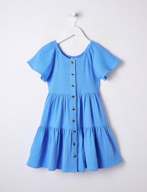 Mac & Ellie Flutter Sleeve Button Front Dress, Cobalt - Dresses