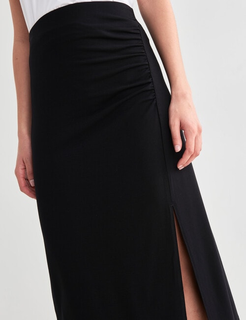 Whistle Ruched Knit Skirt, Black - Skirts