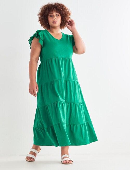 Studio Curve Knit Maxi Dress with Broderie Sleeves, Green - Dresses ...