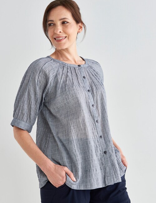 Line 7 Hitch Textured Blouse, Navy - Tops