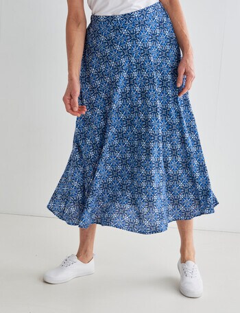Ella J Mosaic Print Swing Skirt, Blue - Skirts