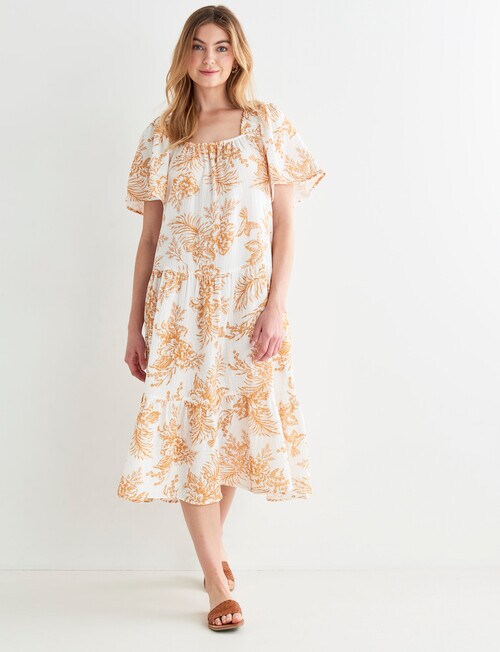 Zest Textured Cotton Midi Dress, Etch Floral - Dresses