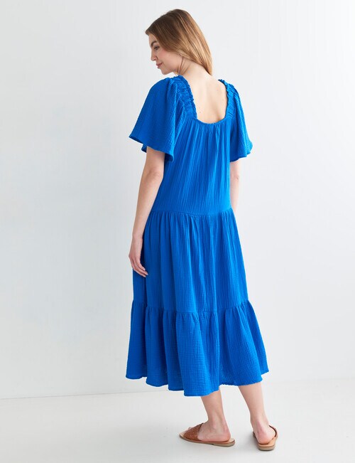 Zest Textured Cotton Midi Dress, Cobalt - Dresses
