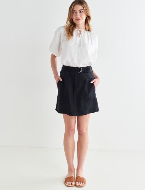 Zest Linen Utility Skirt, Black - Skirts
