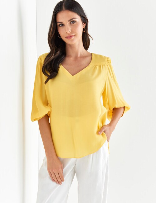 Whistle V-Neck Top, Yellow - Tops