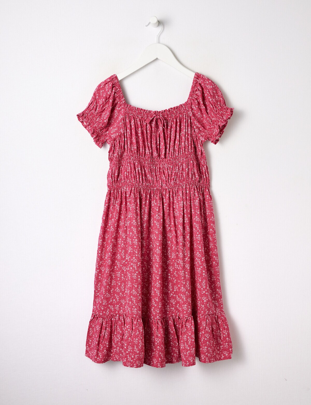 Switch Short Sleeve Shirred Dress, Hot Pink - Dresses