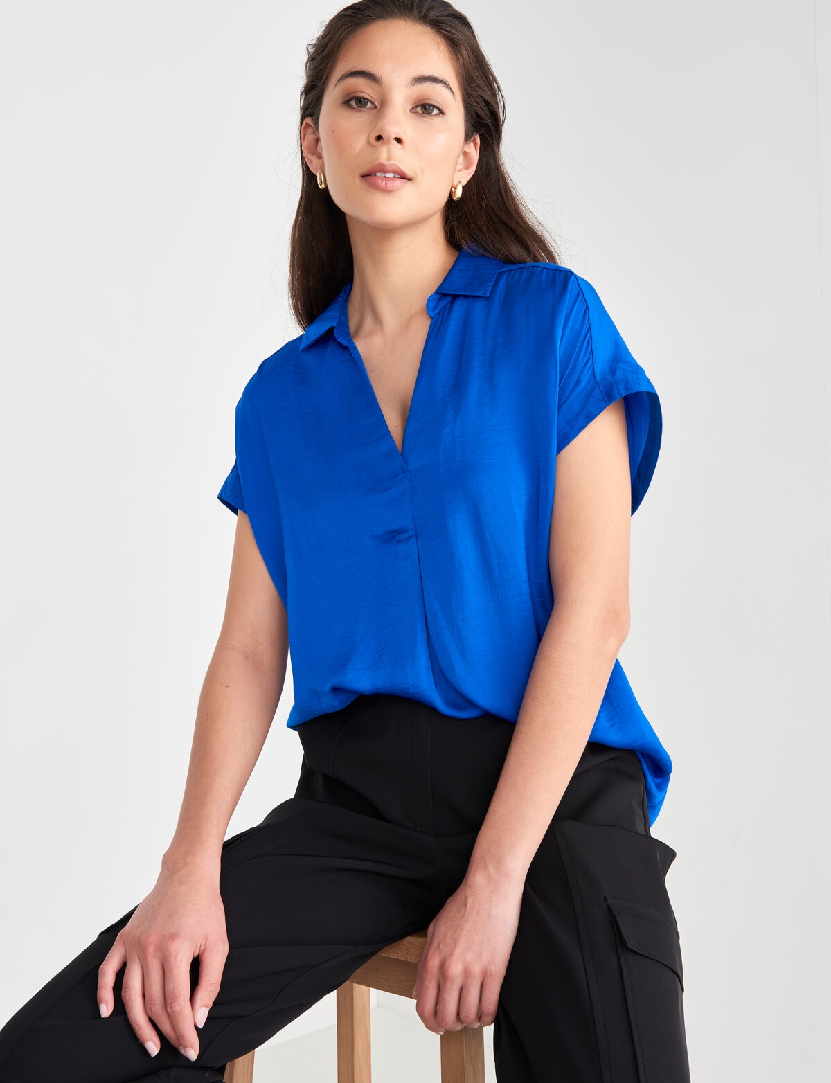 Three Dots Womens Dark blue Short Sleeve Shirt Size Small - beyond