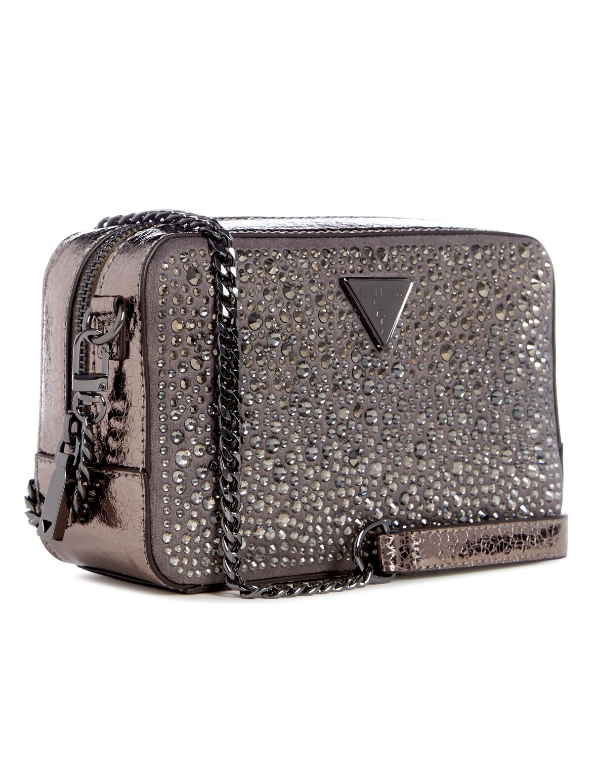 Guess Lua Mini Top Zip Crossbody, Pewter - Handbags