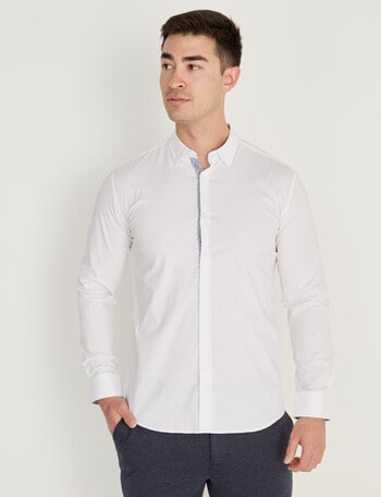 L+L Geometric Contrast Long Sleeve Shirt, White product photo