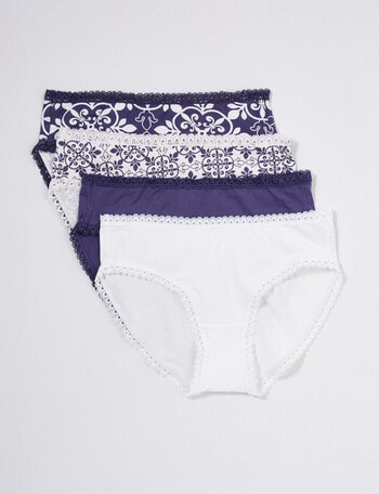 Lyric Tile Print Bikini Briefs, 4-Pack, Blue, 8-18 product photo