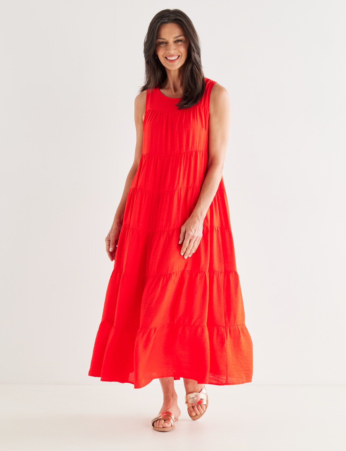 Ella J Tiered Maxi Dress, Red - Dresses