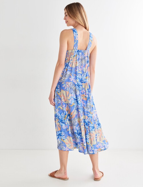 Zest Summer Floral Midi Tiered Dress, Blue - Dresses