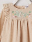 Teeny Weeny Tabitha Mouse Frilled Waffle Cotton Dress, Beige product photo View 03 S