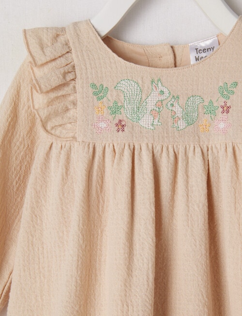 Teeny Weeny Tabitha Mouse Frilled Waffle Cotton Dress, Beige product photo View 03 L