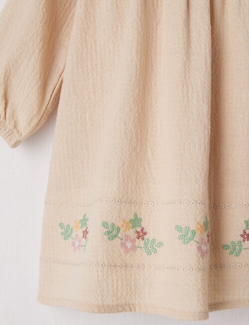 Teeny Weeny Tabitha Mouse Frilled Waffle Cotton Dress, Beige product photo View 04 L
