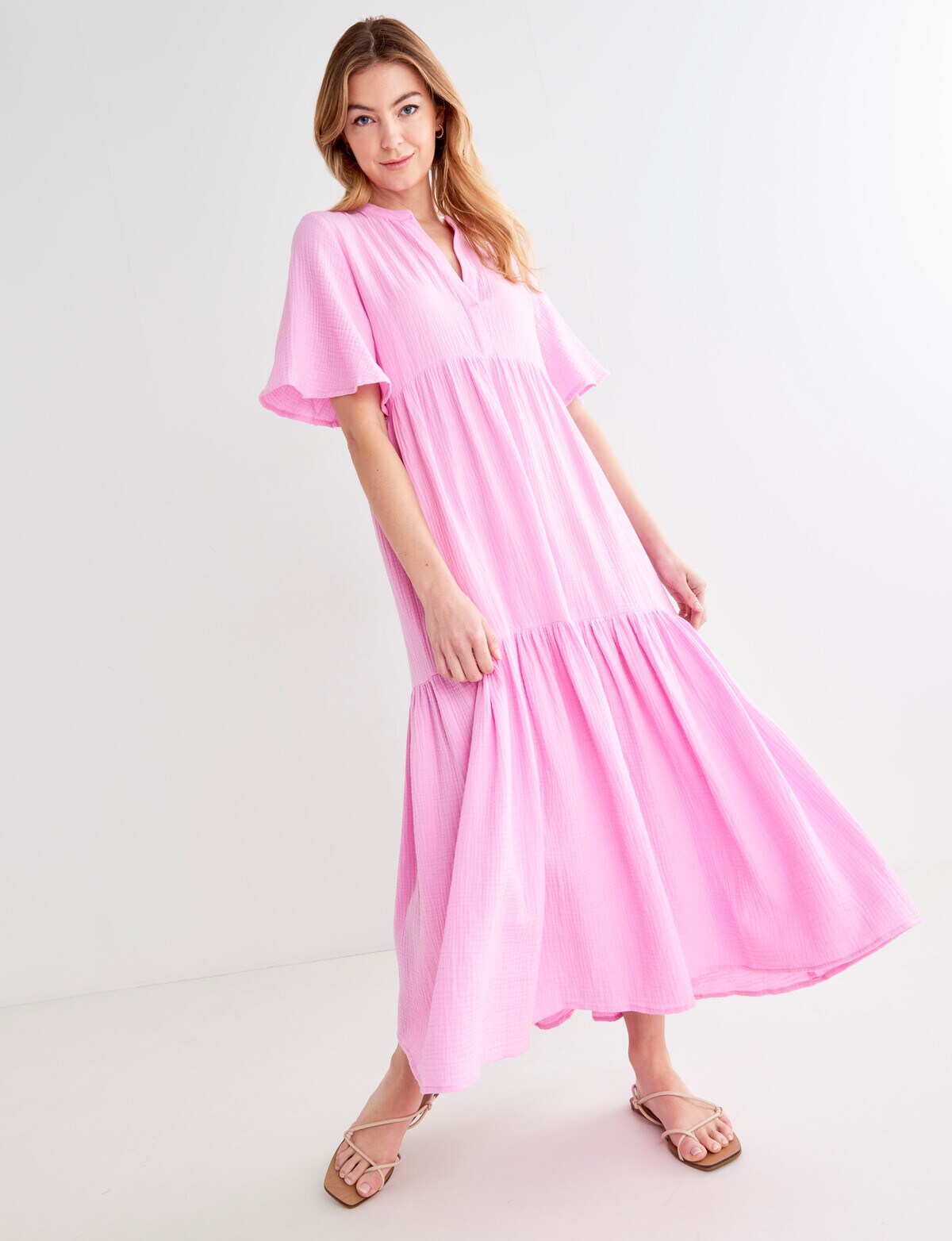 Zest Cotton Textured Maxi Dress, Violet - Dresses