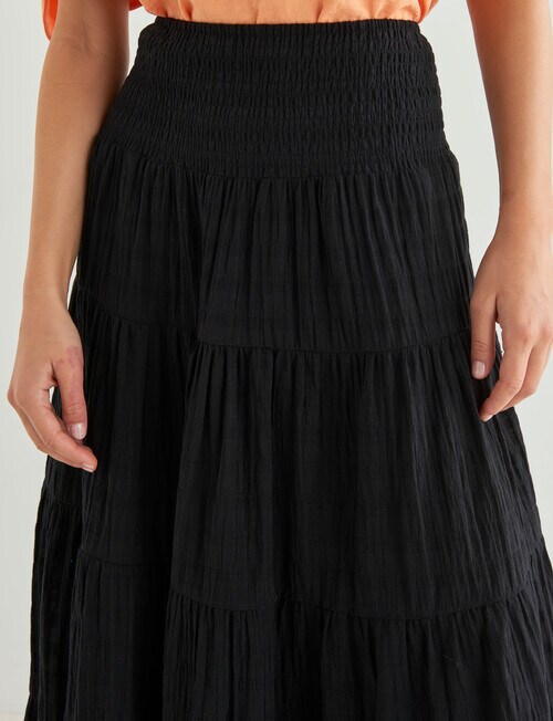 Whistle Shirred Waist Skirt, Black - Skirts