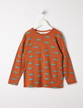 North South Merino Croc Long Sleeve Top, Terracotta product photo