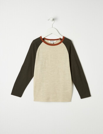 North South Merino Colour Block Long Sleeve Top, Oat Marle product photo