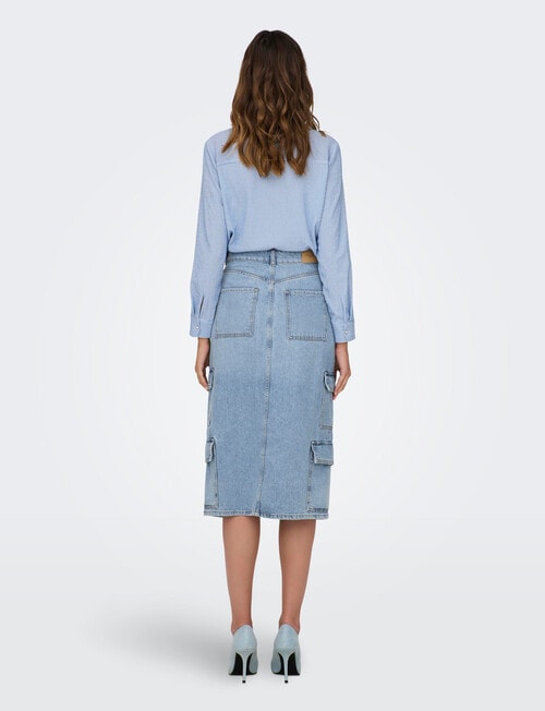 ONLY Posey High Waisted Midi Cargo Denim Skirt, Light Blue product photo View 02 L