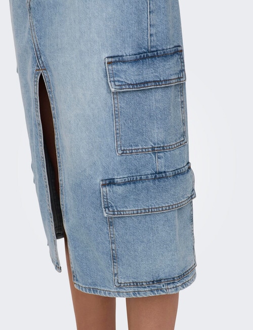 ONLY Posey High Waisted Midi Cargo Denim Skirt, Light Blue product photo View 03 L
