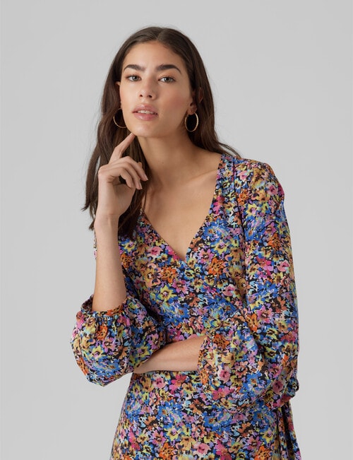 Vero Moda Floral Kira Wrap Dress, Black product photo View 03 L