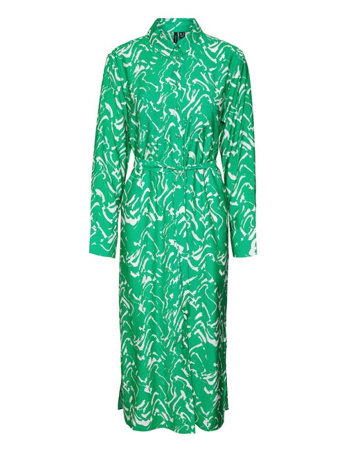 Vero Moda Cia Long Sleeve Midi Shirt Dress, Bright Green product photo