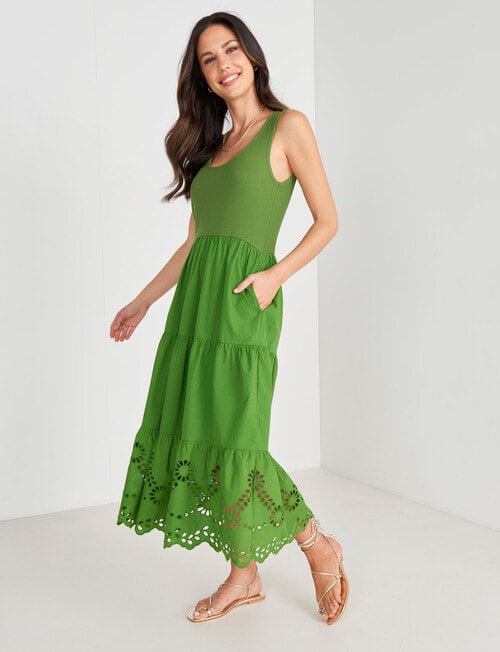 Whistle Rib Bodice Sun Dress, Green Tea - Dresses