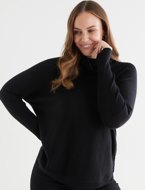 North South Merino Drop Shoulder Roll Neck Jumper, Black product photo View 04 L