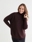 North South Merino Drop Shoulder Roll Neck Jumper, Raisin product photo