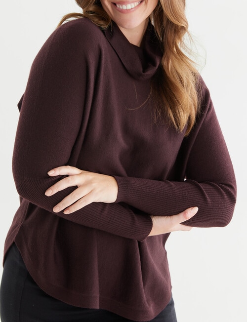 North South Merino Drop Shoulder Roll Neck Jumper, Raisin product photo View 04 L