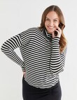 North South Merino Stripe Drop Shoulder Roll Neck Jumper, Black & Ivory product photo